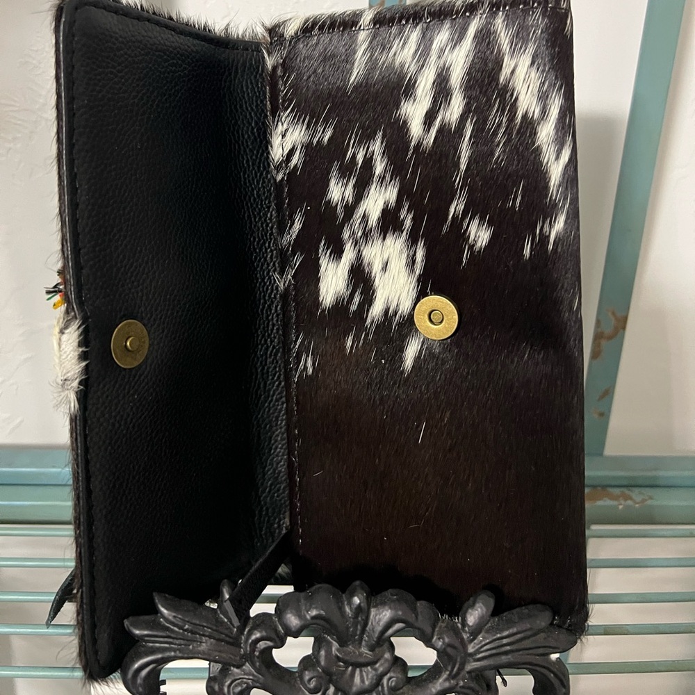 Boho New Western Myra Bag Black  White Cowhide Leather Wallet checkbook - Picture 6 of 8